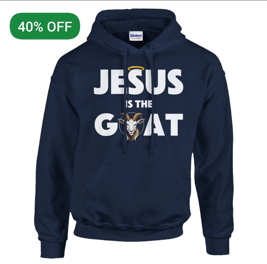 Navy "Jesus is the GOAT" Unisex Pullover Hoodie | Gildan® 18500