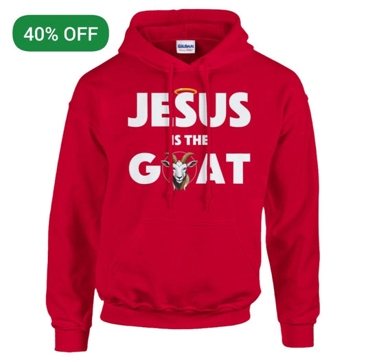 Red "Jesus is the GOAT" Unisex Pullover Hoodie | Gildan® 18500