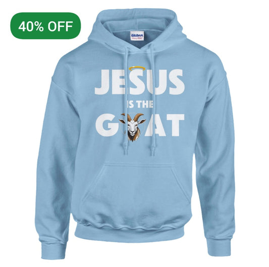 Carolina Blue "Jesus is the GOAT" Unisex Pullover Hoodie | Gildan® 18500