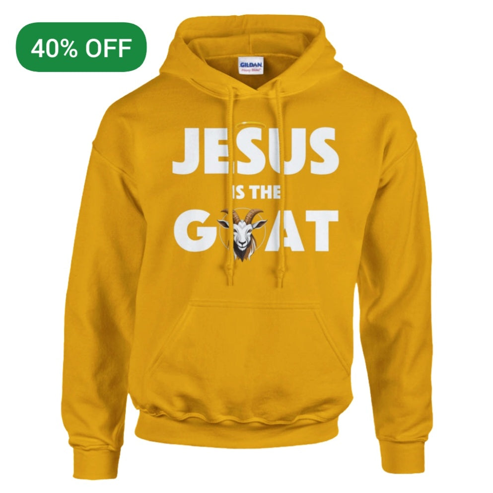 Gold "Jesus is the GOAT" Unisex Pullover Hoodie | Gildan® 18500